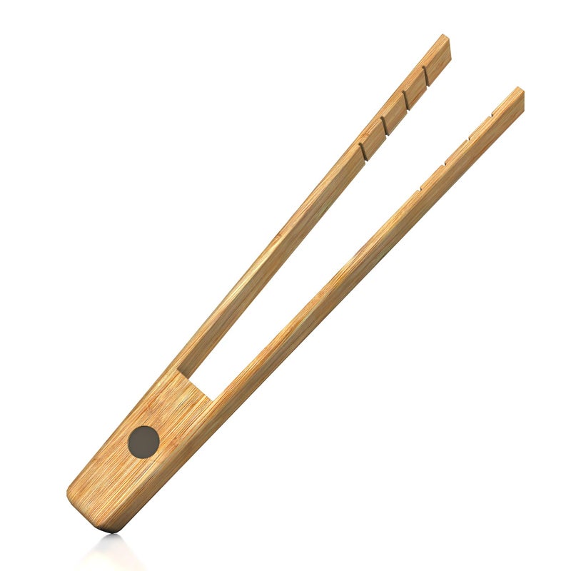 THREE WAY CUT Toaster Tongs With Magnet | Kitchen Utensils For Cooking and Holding Toast Bacon Muffin Bagel Bread | 8 Inch Long Natural Non Toxic Bamboo - Image 1